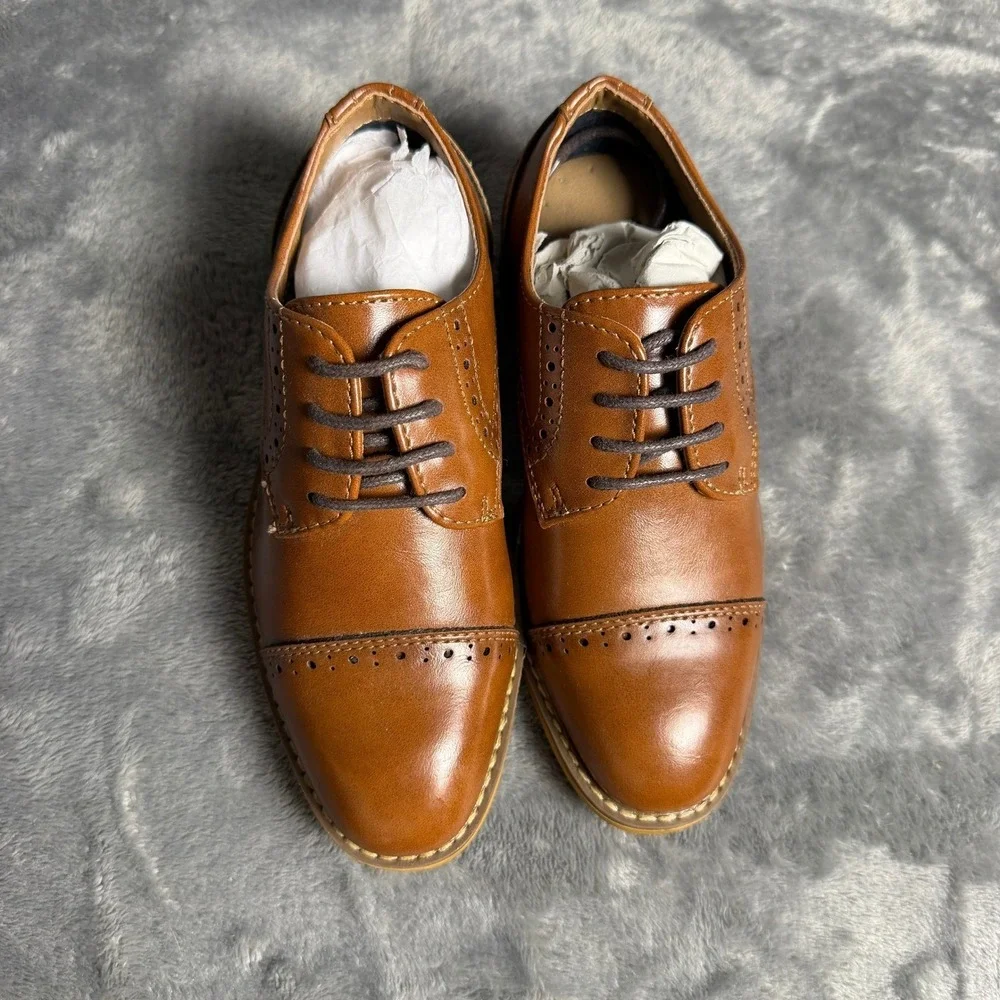 Ashford Hayes Boys Tan Brown Brogue Wingtip Cap Toe Dress Shoes Size 11 Kids NEW